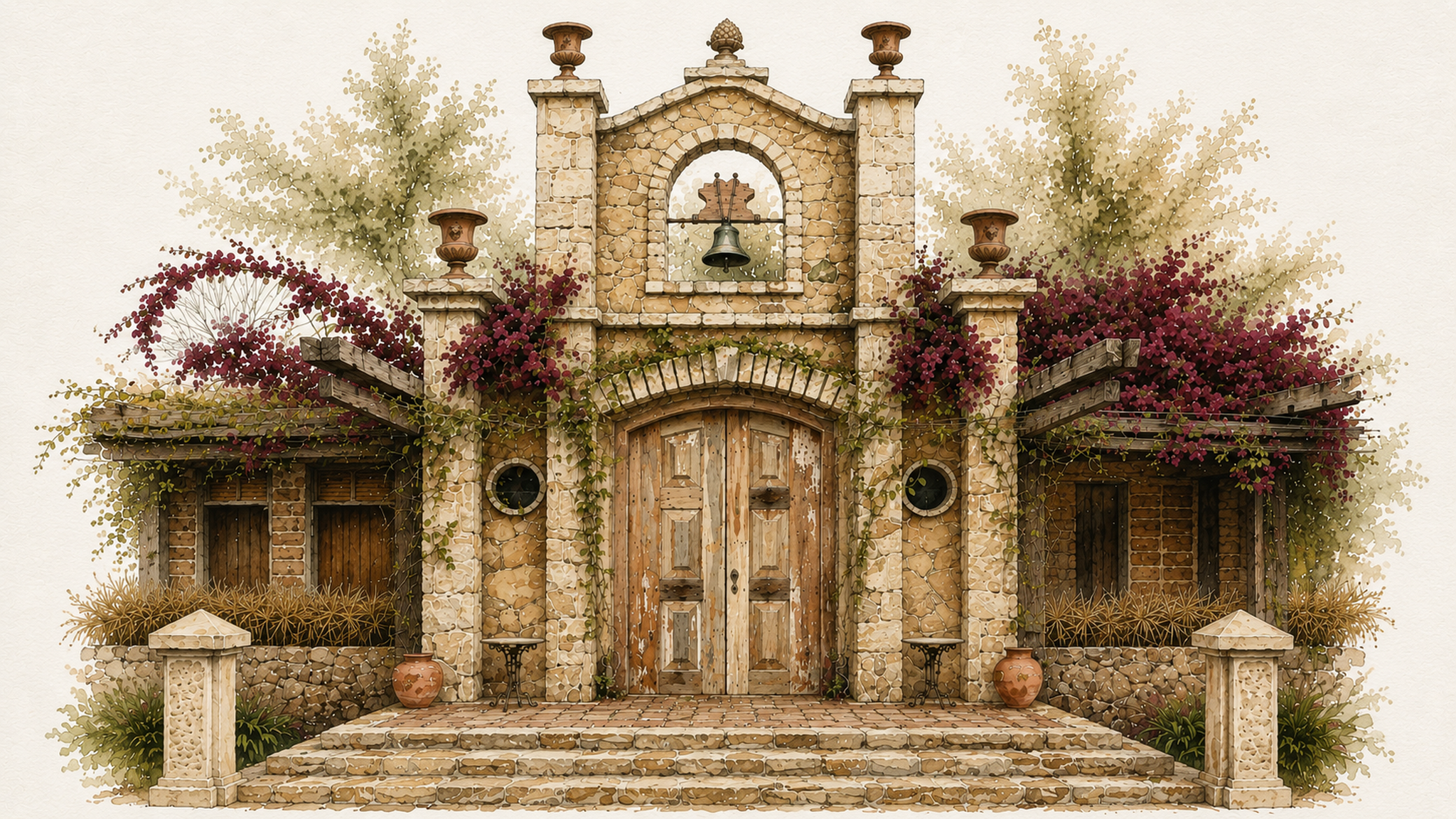 Aquarela e Fachada Histórica da Fazenda Quinzeiro